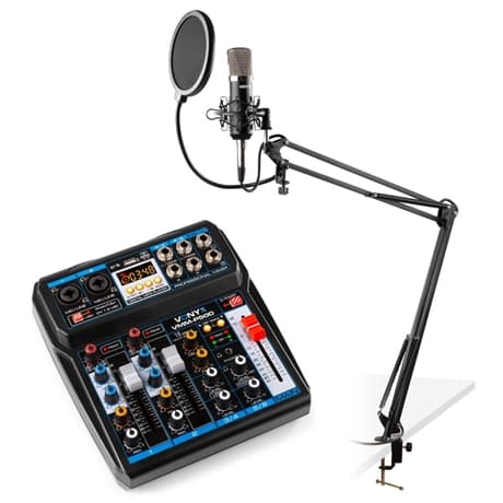 Podcast/Streaming livesändning paket för nybörjaren - Live sänding Vonyx podcast/livesändning-startpaket med mixer VMM-P500, CMS400 studiomikrofon och mikrofonarm