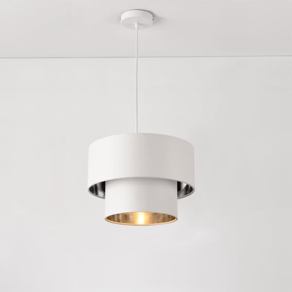 [lux.pro] ® Hængelampe Lopar-Ø30cm-tekstil-metal-hvid-sølv-E27-max.60W-230V, 50Hz