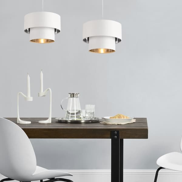 [lux.pro] ® Hængelampe Lopar-Ø30cm-tekstil-metal-hvid-sølv-E27-max.60W-230V, 50Hz