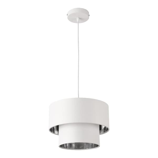 [lux.pro] ® Hængelampe Lopar-Ø30cm-tekstil-metal-hvid-sølv-E27-max.60W-230V, 50Hz