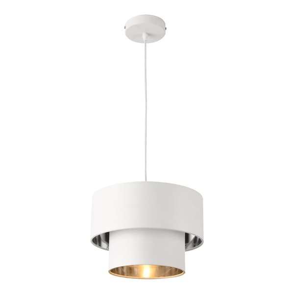 [lux.pro] ® Hængelampe Lopar-Ø30cm-tekstil-metal-hvid-sølv-E27-max.60W-230V, 50Hz