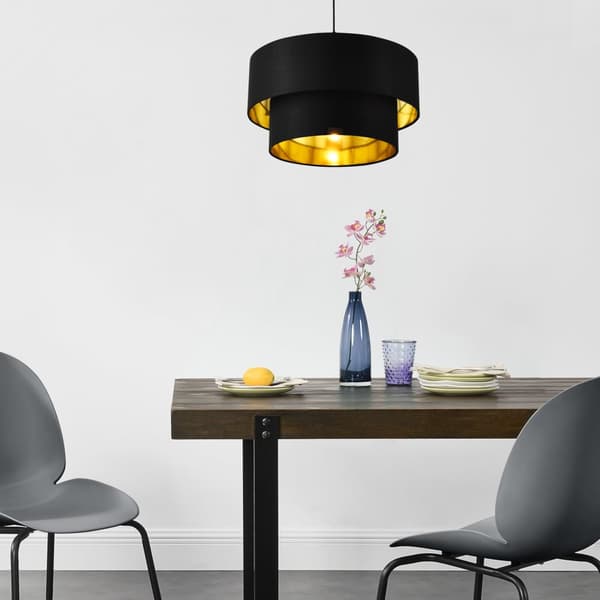 [lux.pro]® Taklampa Lopar-Ø40cm-textil-metall-svart-gold-E27-max.60W-230V, 50Hz
