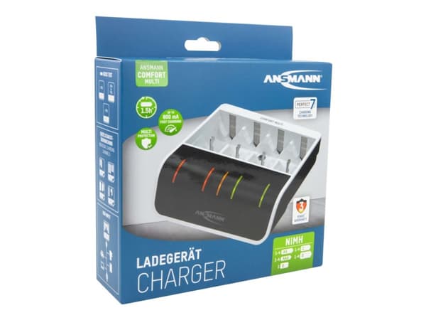 ANSMANN Comfort Multi - 1,5 t USB-batterilader - (for AA, AAA, C, D, 9V) - 800 mA - svart, hvit