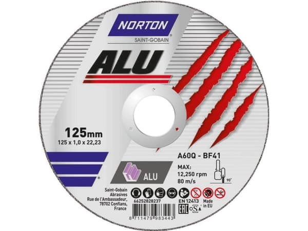 Skæreskive 125x1x22,2mm - Norton skæreskive specielt udviklet t/skærring i aluminium