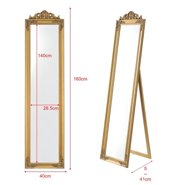 Golvspegel Arezzo helfigursspegel 160x40cm eukapyptus guld lutningsbar [en.casa]