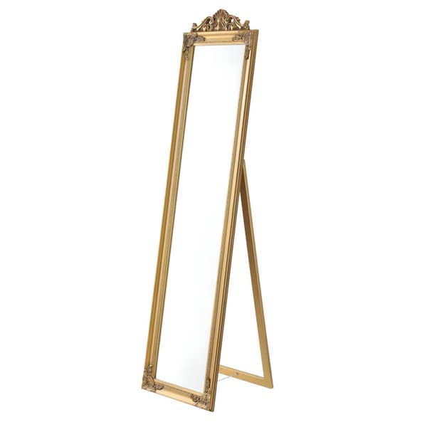 Golvspegel Arezzo helfigursspegel 160x40cm eukapyptus guld lutningsbar [en.casa]