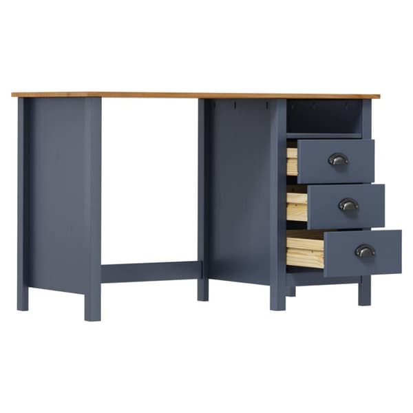 vidaXL Skrivebord Hill med 3 skuffer grå 120x50x74cm heltre furu