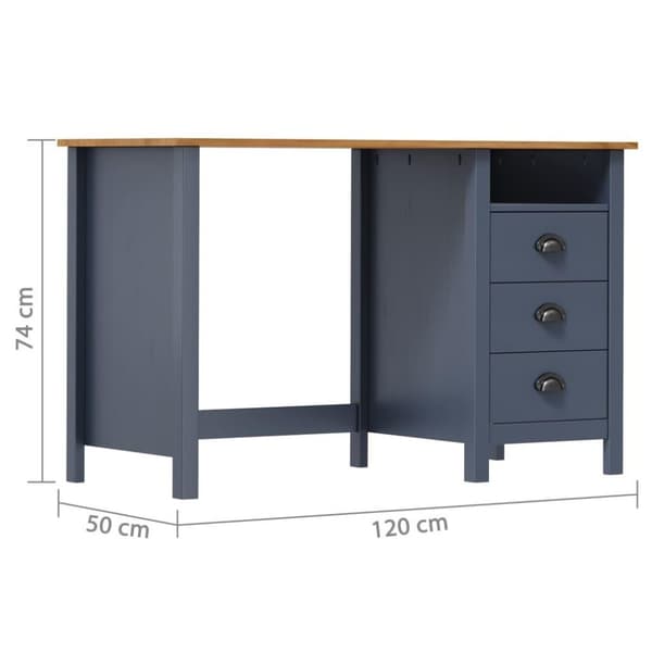 vidaXL Skrivebord Hill med 3 skuffer grå 120x50x74cm heltre furu