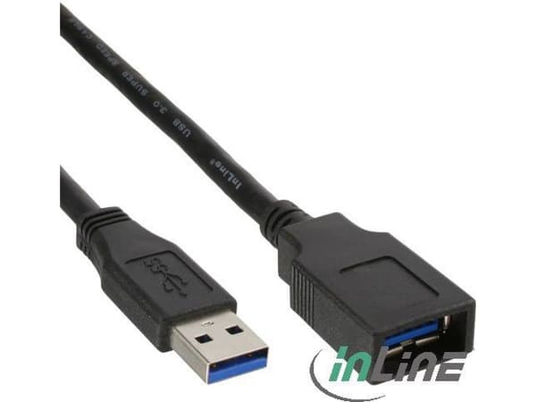 InLine 35605, 0,5 m, USB A, USB B, USB 3.2 Gen 1 (3.1 Gen 1), Hankjønn/hunkjønn, Sort
