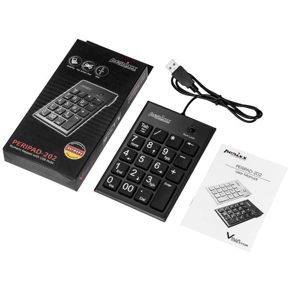 Perixx PERIPAD-202 H B Numeriskt tangentbord USB Multimediaknappar Svart