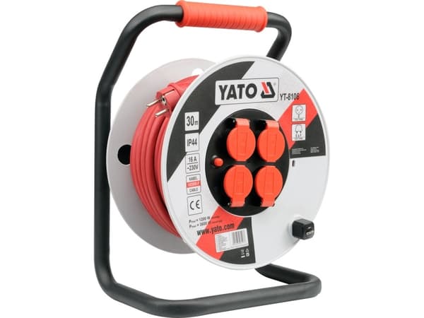 Yato YT-8107, Musta, Harmaa, Punainen, Polyvinyylikloridi (PVC), 4 AC-pistorasia(a), Tyyppi E, Tyyppi E, Suora