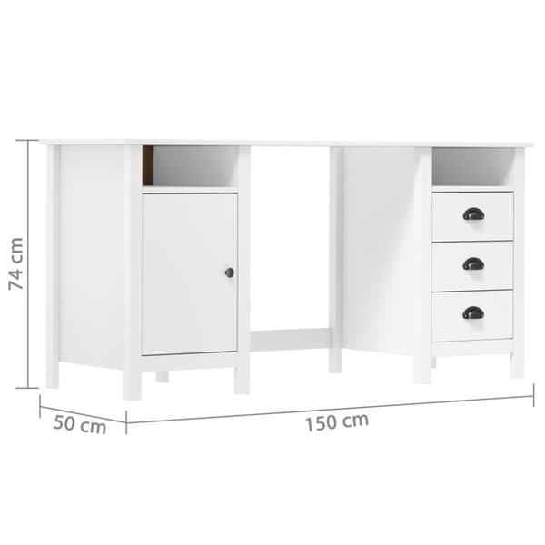 vidaXL Skrivbord Hill vit 150x50x74 cm massiv furu