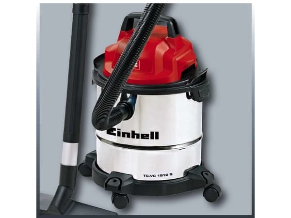 Einhell TC-VC 1812 S, 1250 W, Sylinteripölynimuri, Kuiva ja märkä, 12 L, 80 dB, Musta, Punainen, Hopea