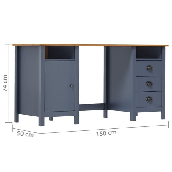 vidaXL Työpöytä Hill harmaa 150x50x74 cm täysi mänty