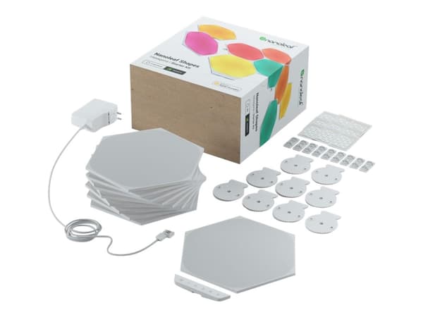 Nanoleaf Shapes Smarter Kit - Trådløst lyssett - LED x 9 - 2 W - klasse G - 16 millioner farger - 1200-6500 K - sekskant Hvit