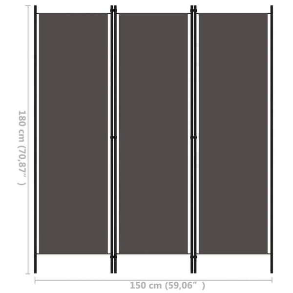 vidaXL Romdeler 3 paneler antrasitt 150x180cm