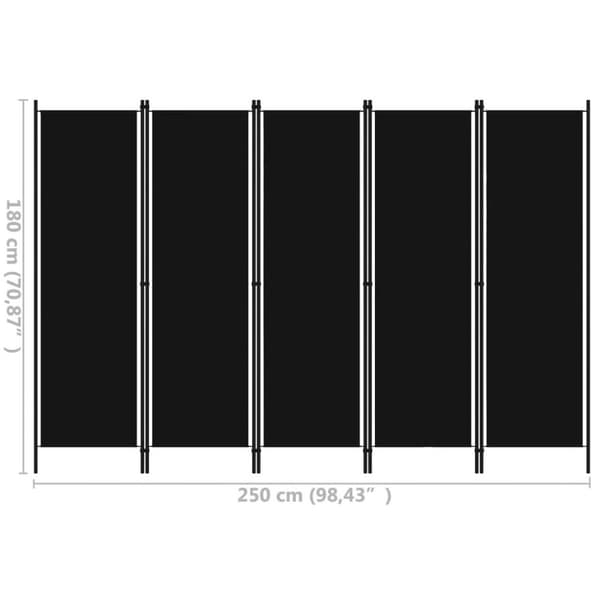 vidaXL Romdeler med 5 paneler svart 250x180 cm