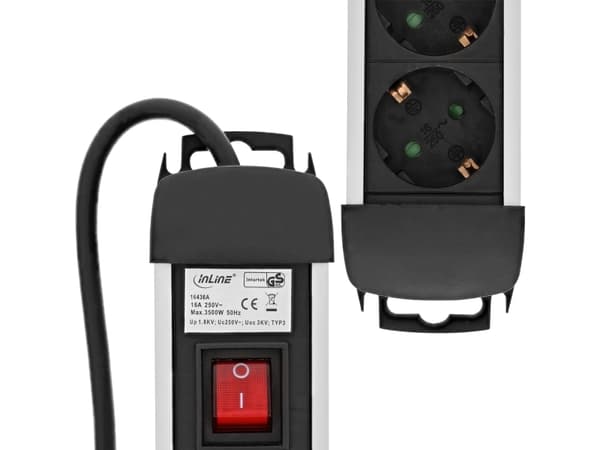 InLine 4043718188307, 1,5 m, 6 AC-pistorasia(a), Sisätila, Musta, 495 mm, 60 mm