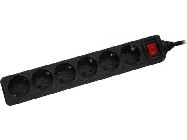 InLine 16465T, 5 m, Vinklad, 1,5 mm ², Svart, Plast, 6 AC-utgångar