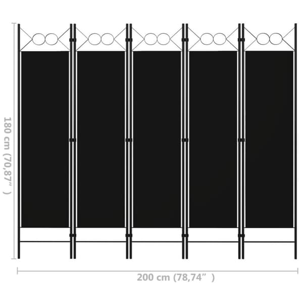 vidaXL Romdeler 5 paneler svart 200x180 cm