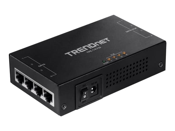 TRENDnet TPE-147GI - Strøminjektor - AC 100-240 V - 65 watt - utgangskontakter: 4 - TAA-samsvar