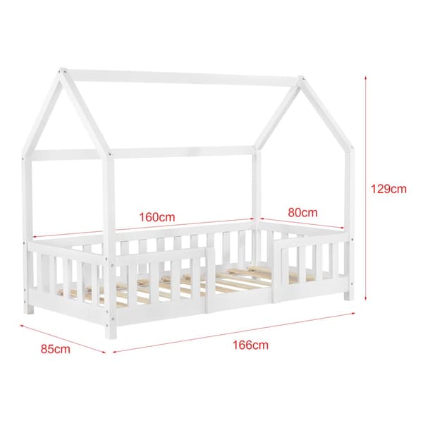 Juniorsäng Sisimiut hussäng 160x80cm furu vit med sängskydd [en.casa]