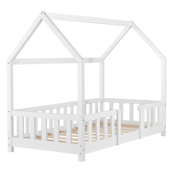 Juniorsäng Sisimiut hussäng 160x80cm furu vit med sängskydd [en.casa]