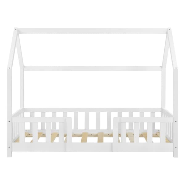 Juniorsäng Sisimiut hussäng 160x80cm furu vit med sängskydd [en.casa]