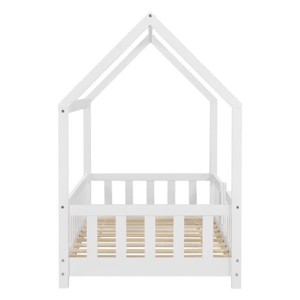 Juniorsäng Sisimiut hussäng 160x80cm furu vit med sängskydd [en.casa]