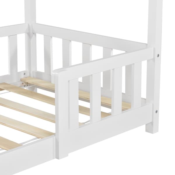 Juniorsäng Sisimiut hussäng 160x80cm furu vit med sängskydd [en.casa]