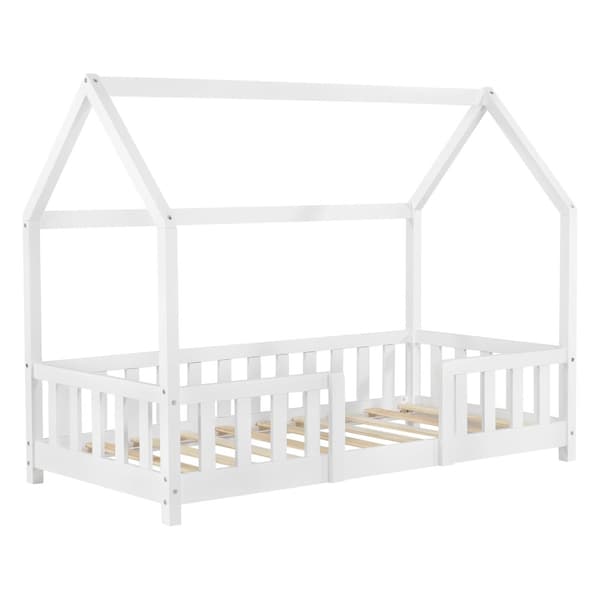 Juniorsäng Sisimiut hussäng 160x80cm furu vit med sängskydd [en.casa]