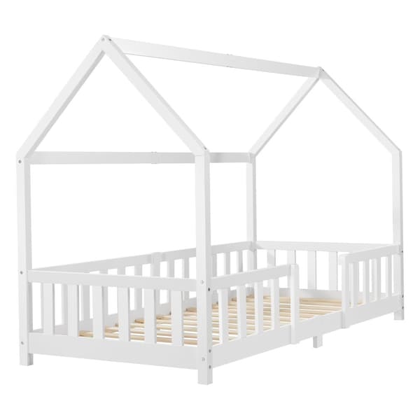 Juniorsäng Sisimiut hussäng 200x90cm furu vit med sängskydd [en.casa]