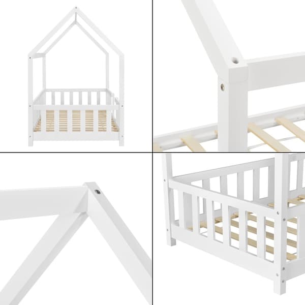 Juniorsäng Sisimiut hussäng 200x90cm furu vit med sängskydd [en.casa]