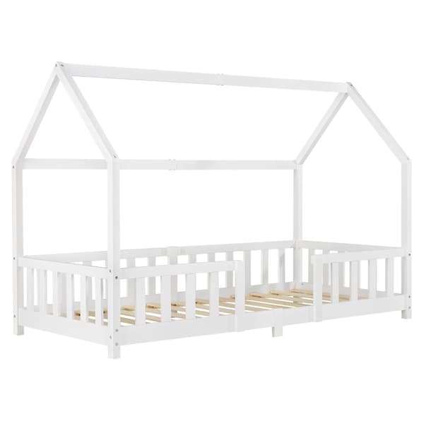 Juniorsäng Sisimiut hussäng 200x90cm furu vit med sängskydd [en.casa]