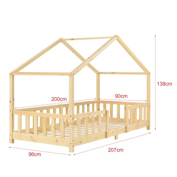 Juniorsäng Treviolo hussäng med sängskydd 200x90cm furu [en.casa]