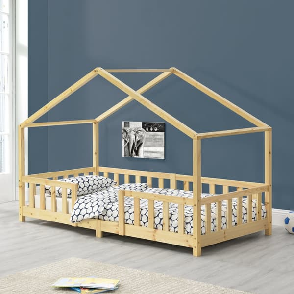 Juniorsäng Treviolo hussäng med sängskydd 200x90cm furu [en.casa]