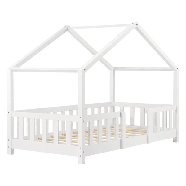 Hussäng Treviolo med sängskydd 160x80 cm furu vit [en.casa]