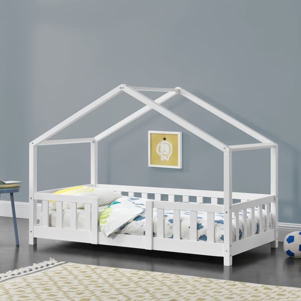 Hussäng Treviolo med sängskydd 160x80 cm furu vit [en.casa]