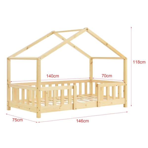 Hussäng Treviolo med sängskydd 140x70cm furu max. belastning 50 kg [en.casa]