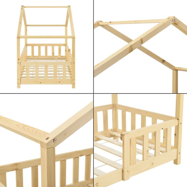 Hussäng Treviolo med sängskydd 140x70cm furu max. belastning 50 kg [en.casa]