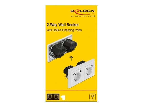 DeLOCK 11475, CEE 7/3 + USB, Valkoinen, Muovi, 250 V, 16 A, 50 Hz