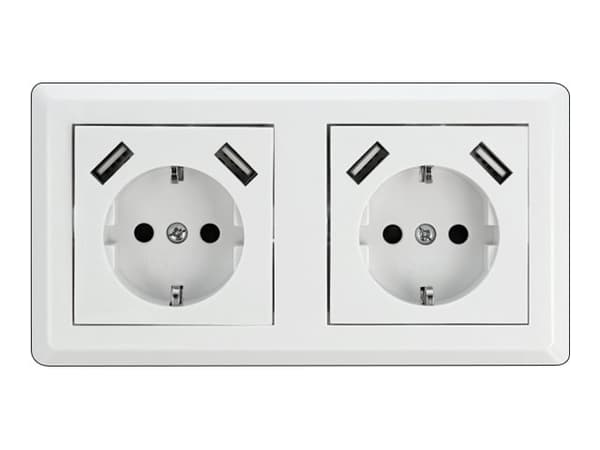 DeLOCK 11475, CEE 7/3 + USB, Valkoinen, Muovi, 250 V, 16 A, 50 Hz