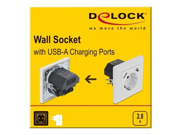DeLOCK 11473, 2 x USB + CEE 7/3, Valkoinen, Muovi, 250 V, 0,2 A, 50 Hz