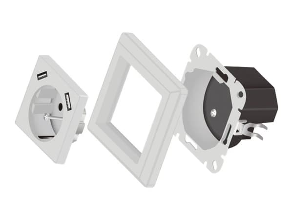 DeLOCK 11473, 2 x USB + CEE 7/3, Valkoinen, Muovi, 250 V, 0,2 A, 50 Hz