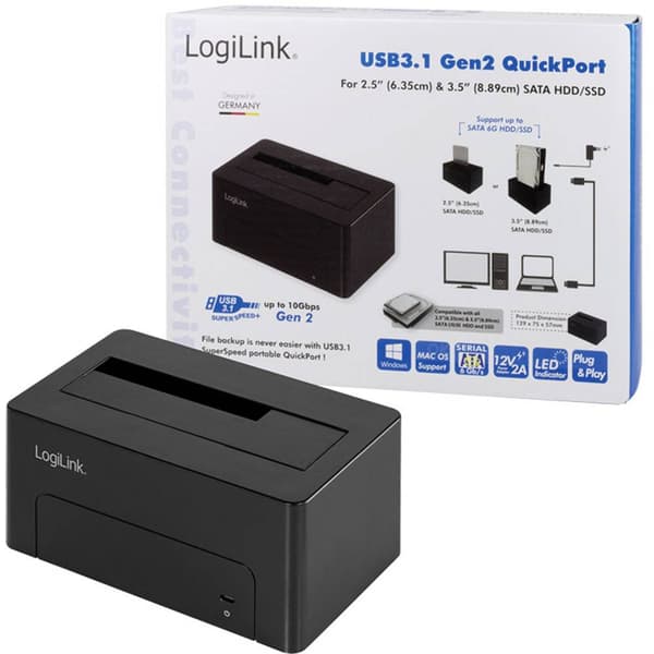 LogiLink QP0027 USB-C® (USB 3.1 Gen 2) SATA 6 Gb/s 1 Port HDD-dockningsstation 2.5 tum, 3.5 tum