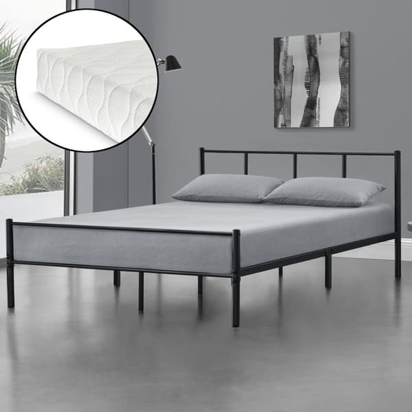 Säng Laos i metall inkl. madrass 200x160cm svart [en.casa]