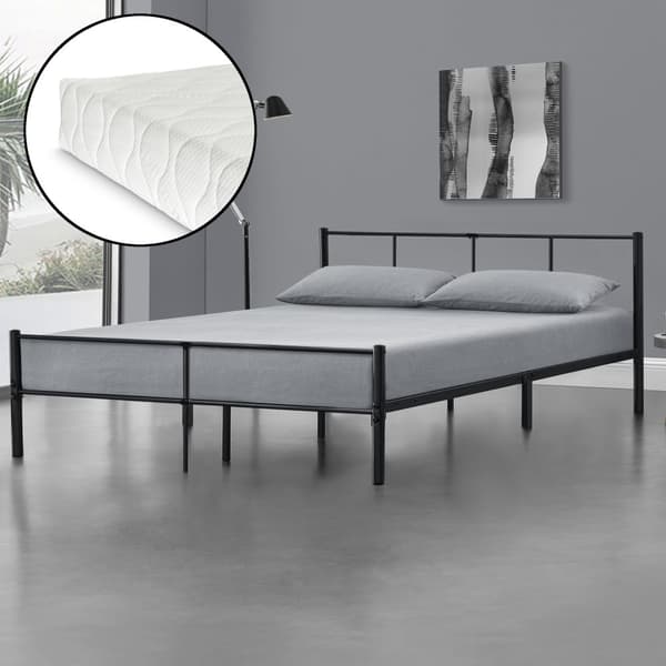 Säng Laos i metall inkl. madrass 200x180cm svart [en.casa]