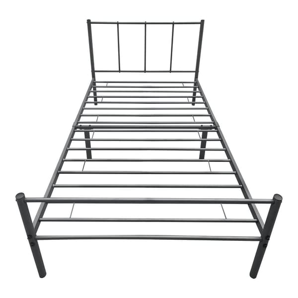 [en.casa]® Säng Ubah i metall inkl. ribbotten och madrass -200x90x16cm-stål-matt mörkgrå