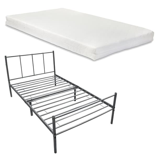 [en.casa]® Säng Ubah i metall inkl. ribbotten och madrass -200x90x16cm-stål-matt mörkgrå