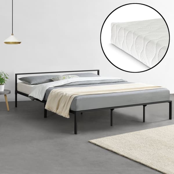 Säng Ingrid i metall inkl. allergivänlig madrass 200x180cm stål svart matt [en.casa]